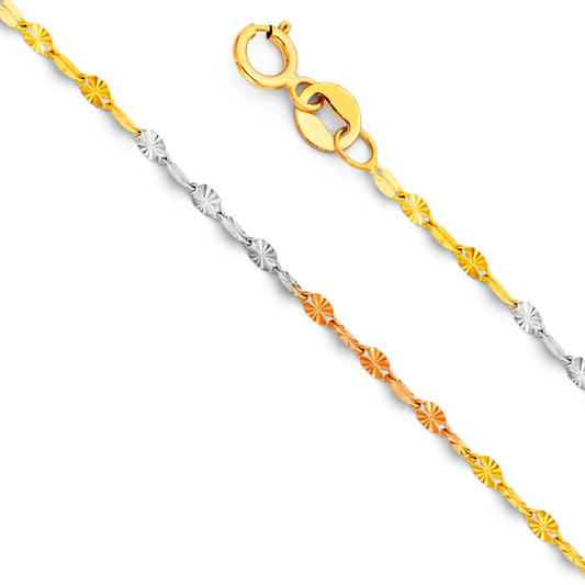 1.7mm 14K Solid Tri-Color Gold Mirror Chain Necklaces