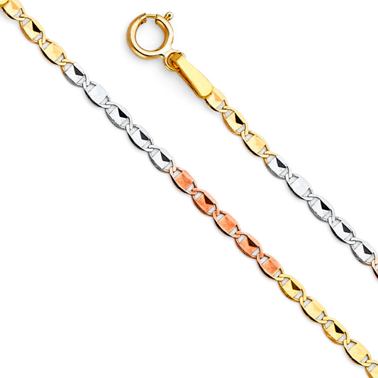 1.8mm 14K Solid Tri-Color Gold Mariner DC Chain Necklaces & Matching Bracelets
