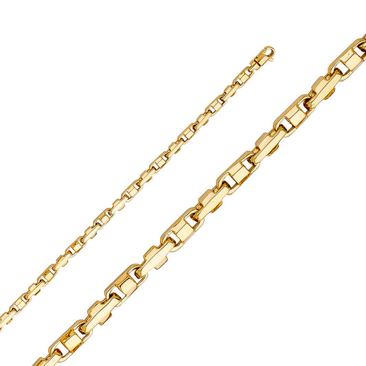 4.1mm 14K Solid Yellow Gold Fancy Bullet Chain Necklaces & Matching Bracelets