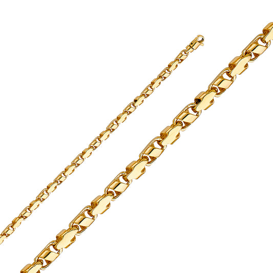 4.2mm 14K Solid Yellow Gold Fancy Bullet Chain Necklaces & Matching Bracelets
