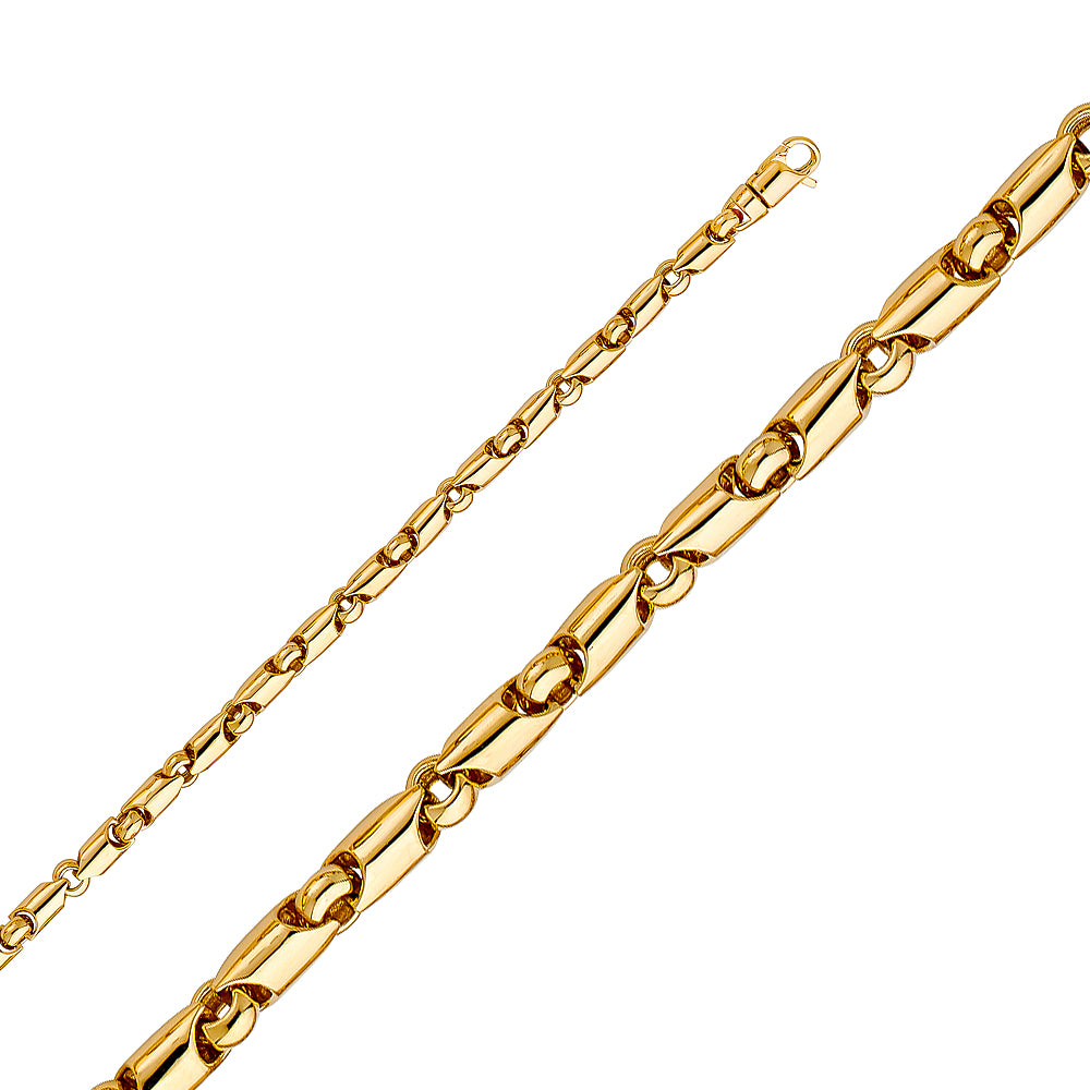 4.8mm 14K Solid Yellow Gold Fancy Bullet Chain  Necklaces & Matching Bracelets