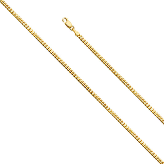 2.5mm 14K Solid Yellow Gold Miami Cuban Chain Necklaces & Matching Bracelets
