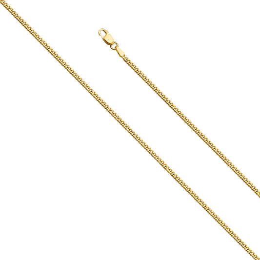 2.2mm 14K Solid Yellow Gold Miami Cuban Chain Necklaces & Matching Bracelets
