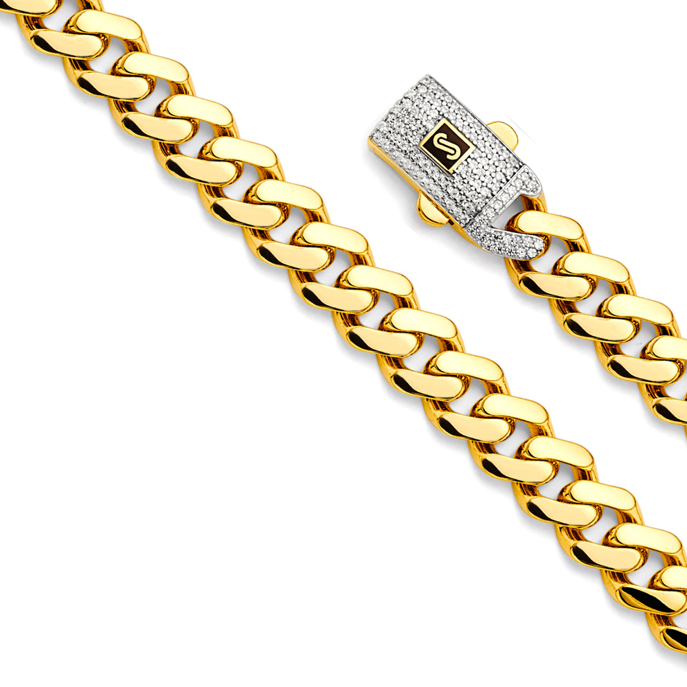 9.5mm 14K Hollow Yellow Gold Monaco Chain Necklaces & Matching Bracelets