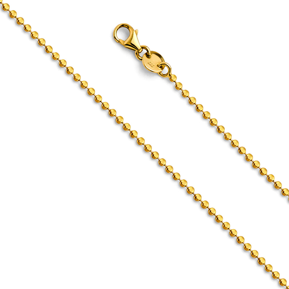 1.4mm 14K Solid Yellow Gold Disco DC Ball Chain Necklaces