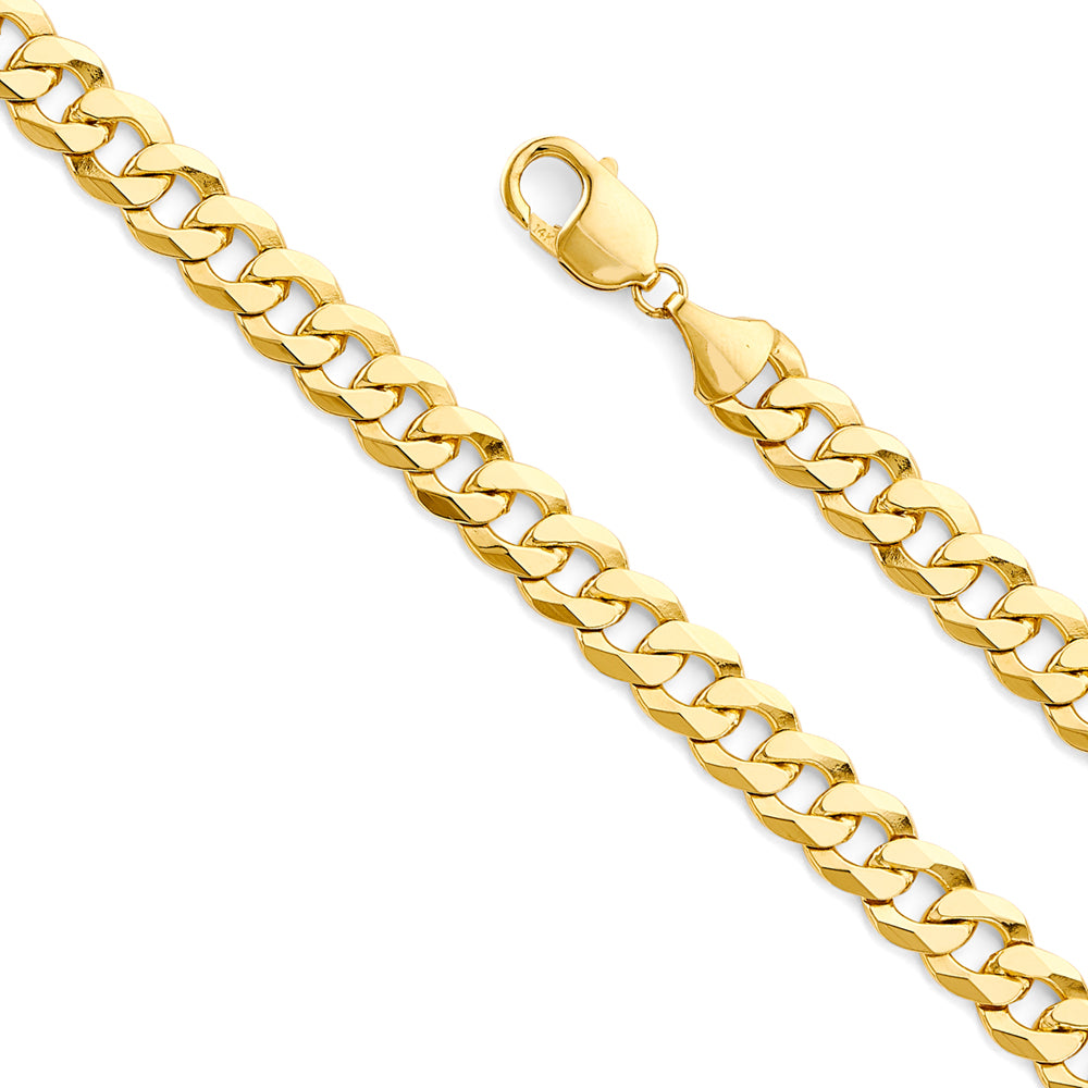 10mm 14K Solid Yellow Gold Flat Beveled Cuban / Curb Chain Necklaces & Matching Bracelets
