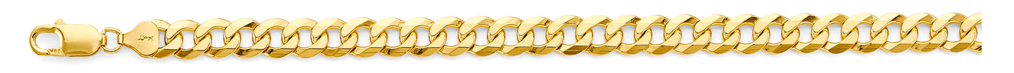 8mm 14K Solid Yellow Gold Flat Beveled Cuban / Curb Chain Necklaces & Matching Bracelets