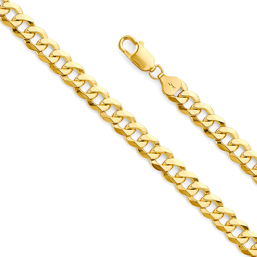 8mm 14K Solid Yellow Gold Flat Beveled Cuban / Curb Chain Necklaces & Matching Bracelets