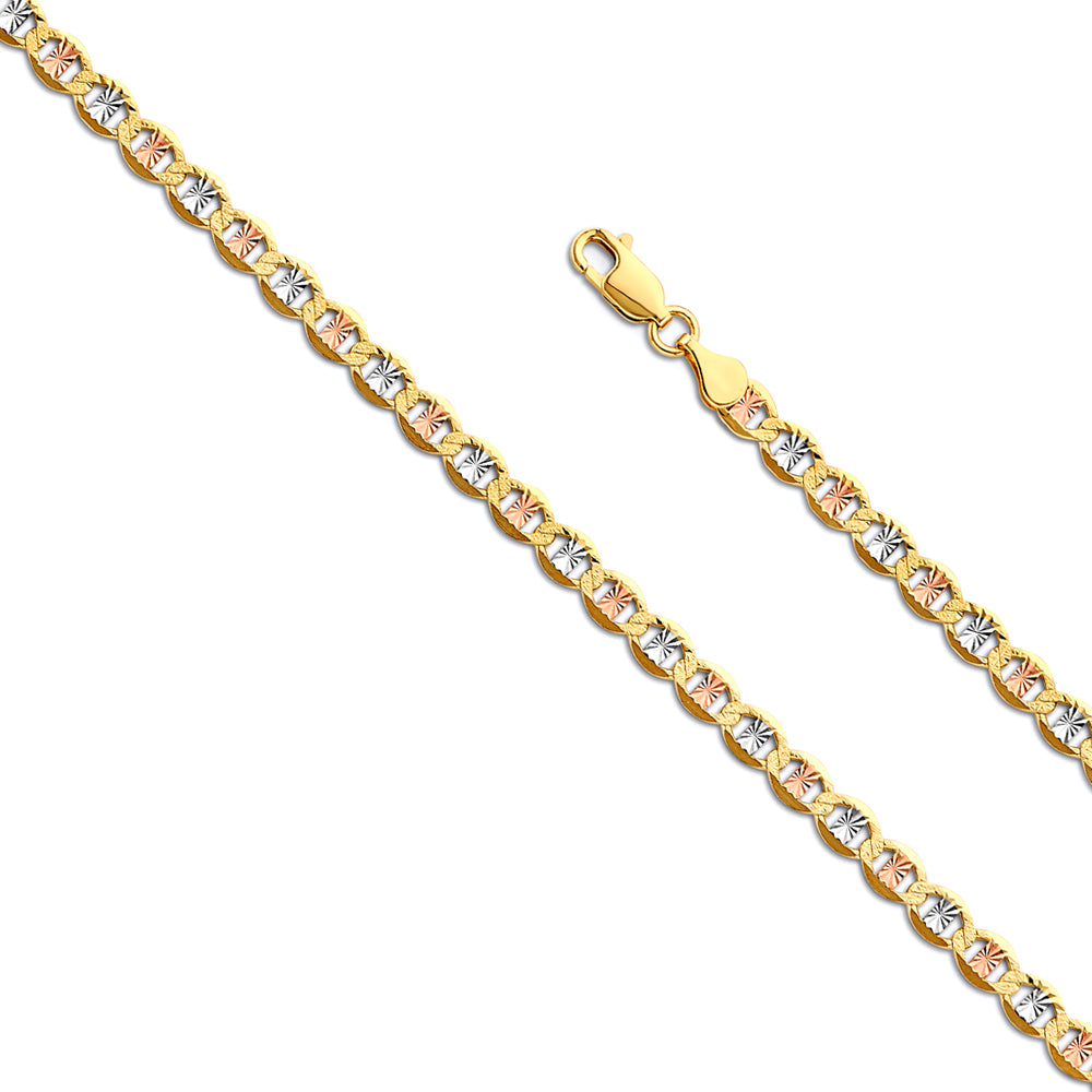 4.5mm 14K Solid Tri-Color Mariner with DC Star  Chain Necklaces & Matching Bracelets