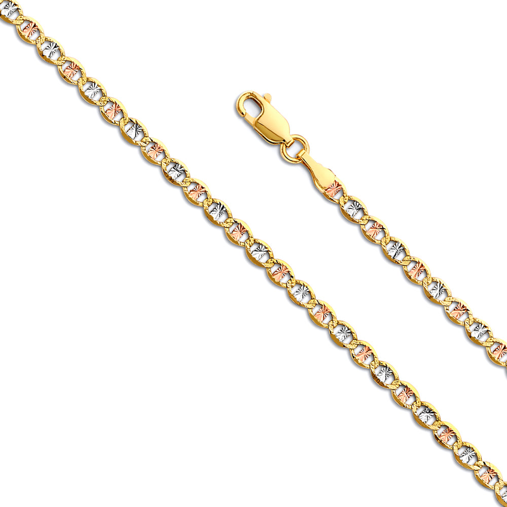 3.0mm 14K Solid Tri-Color Mariner with DC Star Chain Necklaces & Matching Bracelets