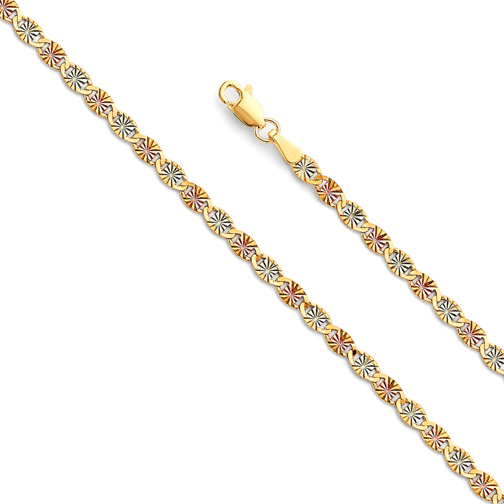 3.2mm 14K Solid Tri-Color Gold Round DC Valentino Chain Necklaces & Matching Bracelets
