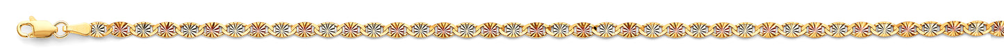 14K Gold 3.2mm 14K Solid Tri-Color Gold Round DC Valentino Chain Necklaces & Matching Bracelets