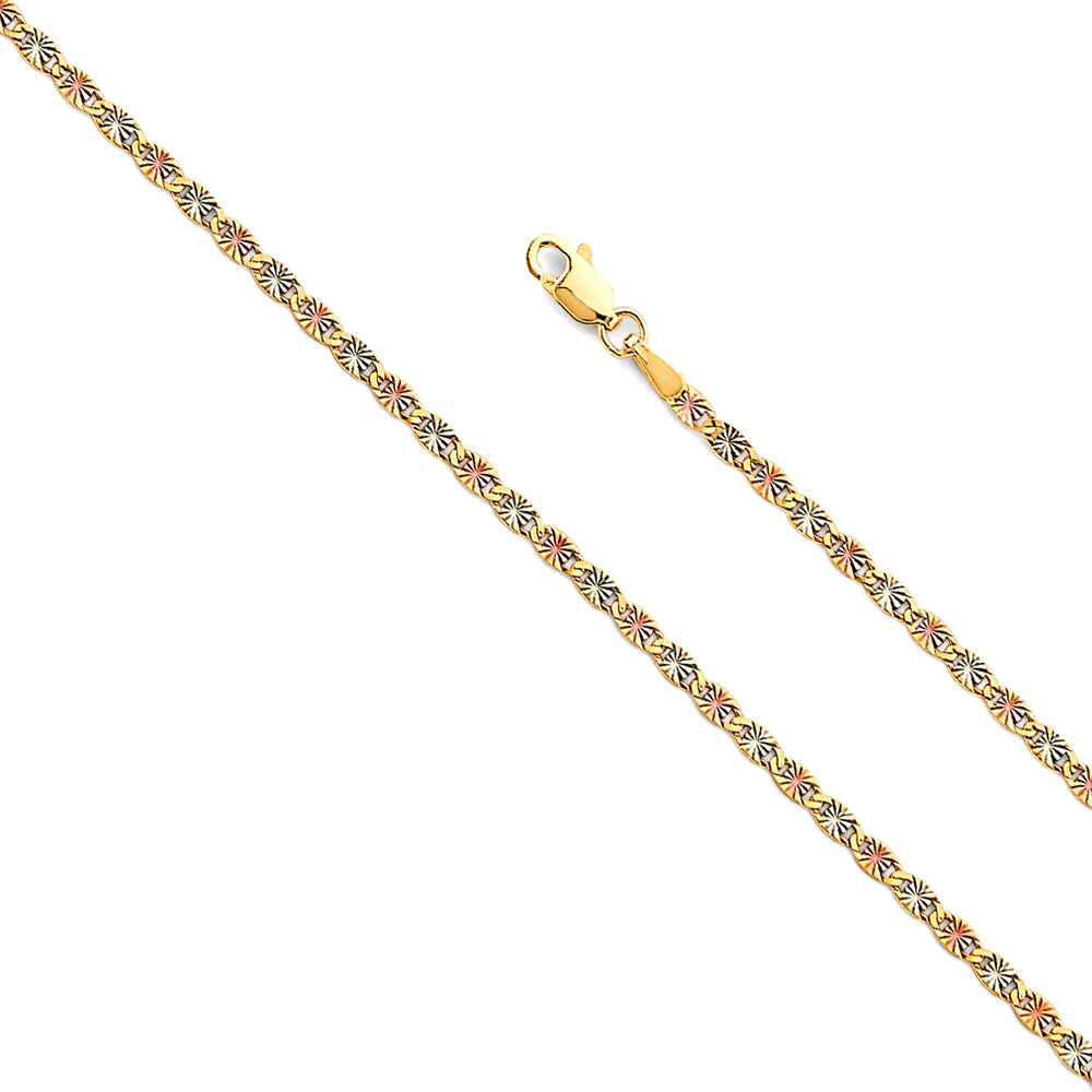 2.3mm 14K Solid Tri-Color Gold Round DC Valentino Chain Necklaces & Matching Bracelets