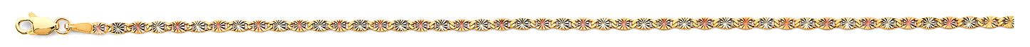 14K Gold 2.3mm 14K Solid Tri-Color Gold Round DC Valentino Chain Necklaces & Matching Bracelets