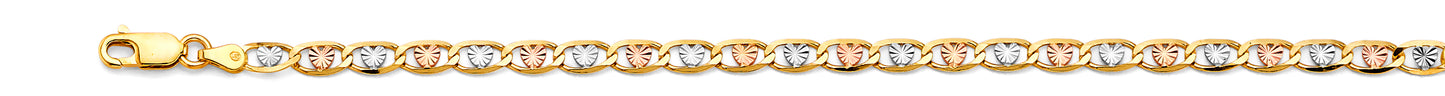 14K Gold 4.2mm 14K Solid Tri-Color Gold Love Valentino Chain Necklaces & Matching Bracelets