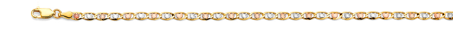 14K Gold 3.2mm 14K Solid Tri-Color Gold Love Valentino Chain Necklaces & Matching Bracelets