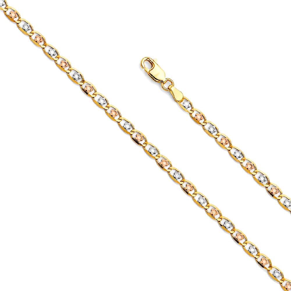 3.2mm 14K Solid Tri-Color Gold Star Valentino Chain Necklaces & Matching Bracelets