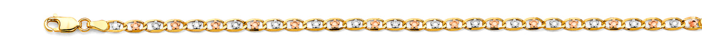14K Gold 3.2mm 14K Solid Tri-Color Gold Star Valentino Chain Necklaces & Matching Bracelets