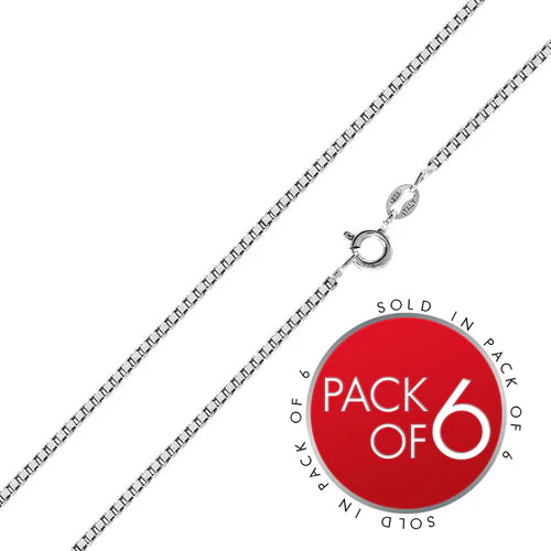 925 Sterling Silver Rhodium Plated Box 019 Chains 1mm (Pk of 6)