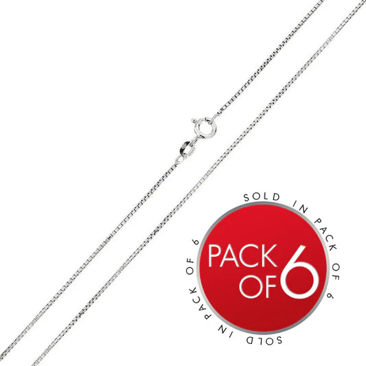 925 Sterling Silver Rhodium Plated Shinny Greek Link Box 015 Chains 0.8mm (Pk of 6)