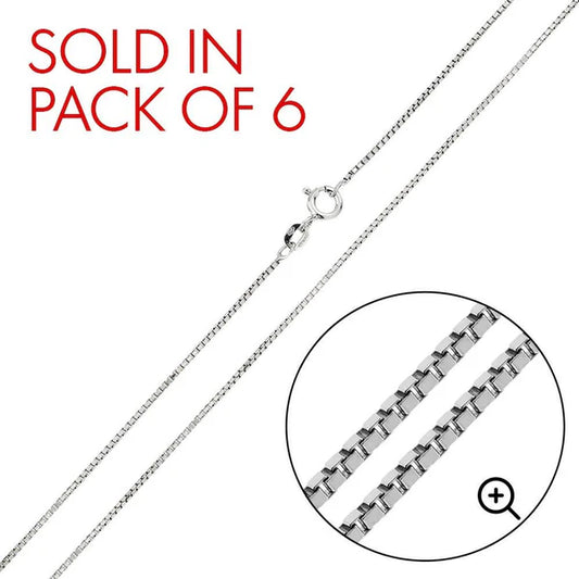 925 Sterling Silver Rhodium Plated Shinny Greek Link Box 015 Chains 0.8mm (Pk of 6)