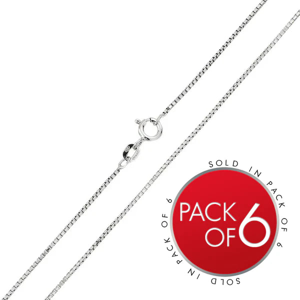 925 Sterling Silver Rhodium Plated Shiny Greek Link Box 022 Chains 1mm (Pk of 6)