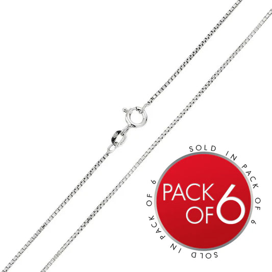 925 Sterling Silver Rhodium Plated Shiny Greek Link Box 022 Chains 1mm (Pk of 6)