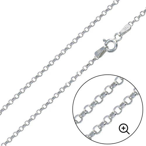 925 Sterling Silver Rhodium Plated Rolo DC 020 Chain 1.3mm