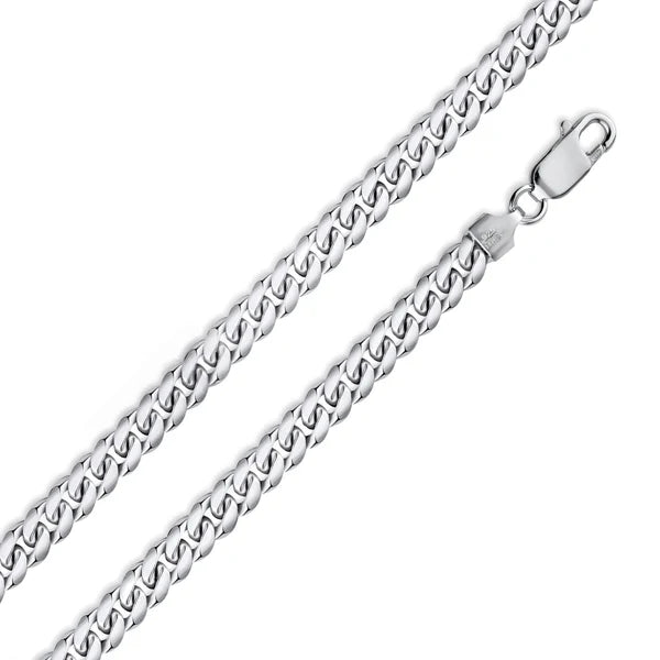 925 Sterling Silver  Rhodium Plated Miami Cuban Curb 180 Chain or Bracelet Link 6.3mm