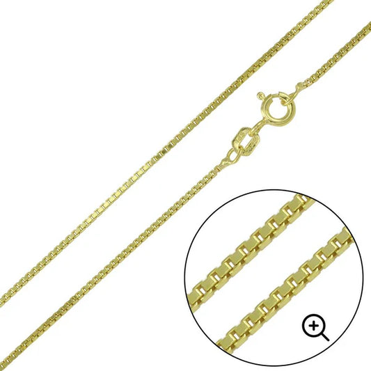 925 Sterling Silver Gold Plated Box Chains 0.9mm (Pk of 6)