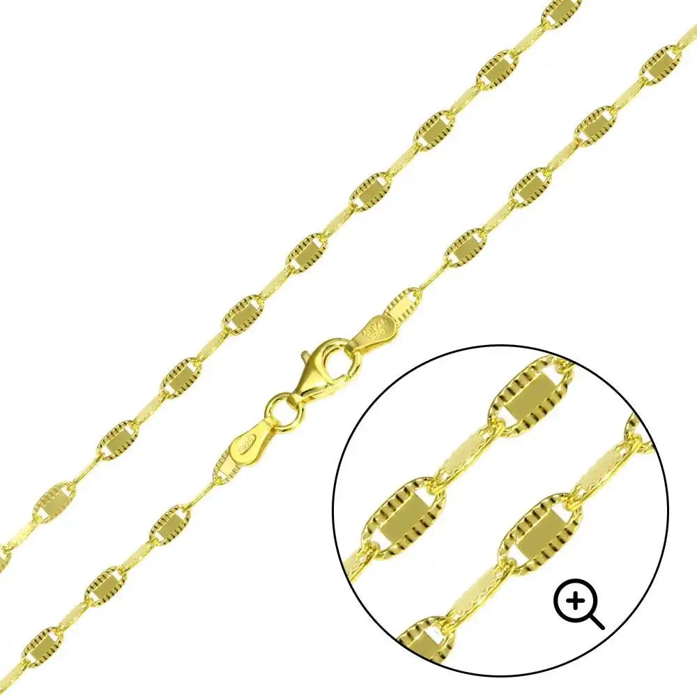 925 Sterling Silver Gold Plated DC Edge Confetti Chain 2.6mm