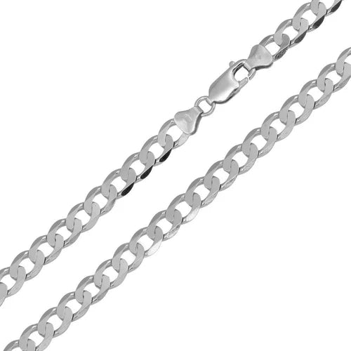 925 Sterling Silver Rhodium Plated Super Flat Curb 180 Chain or Bracelet 6mm