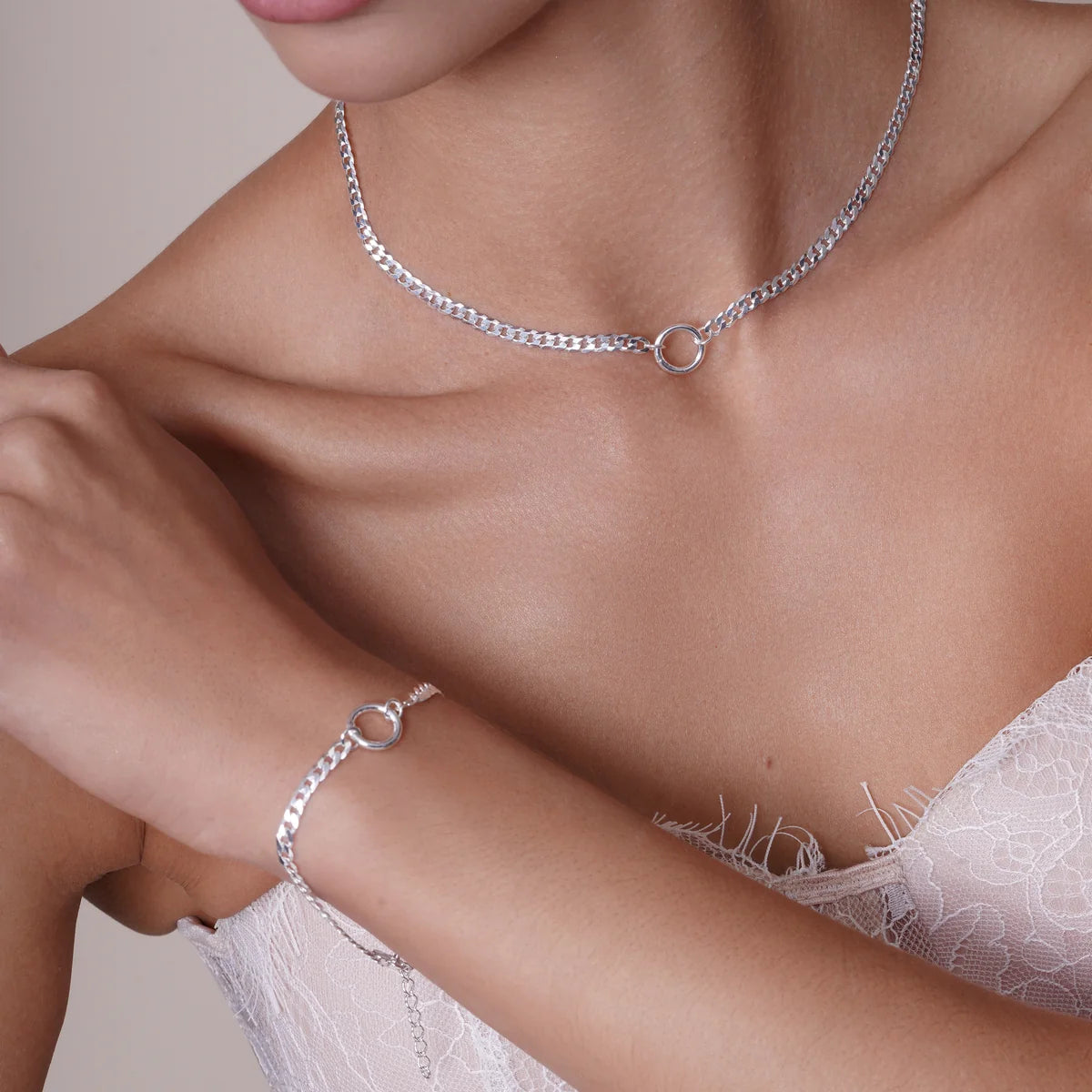 925 Sterling Silver High Polished Cuban With Circle Design Chain or Bracelet