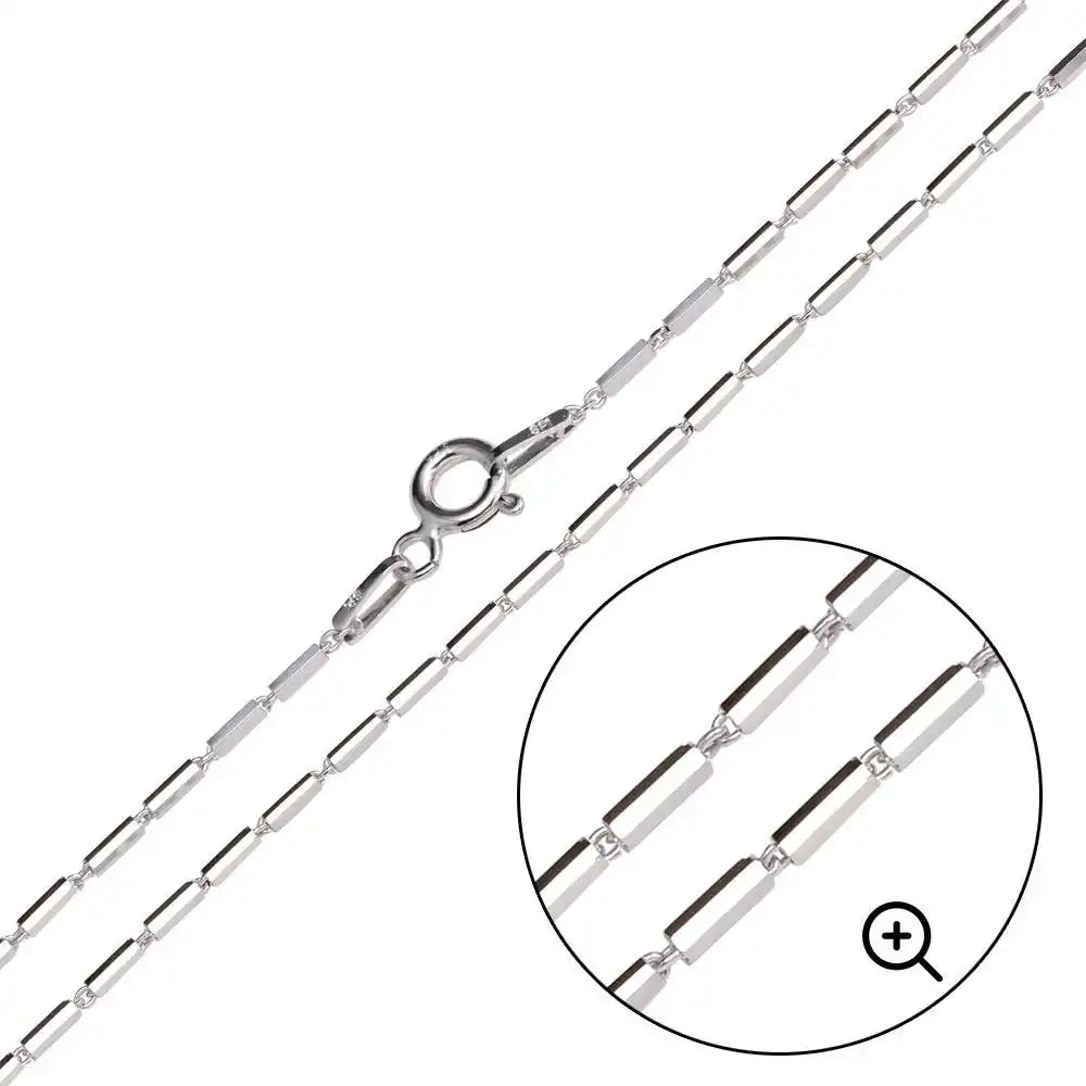 925 Sterling Silver Rhodium Plated Multi 6 Sided Diamond Cut Tube Link Chains 1.2mm