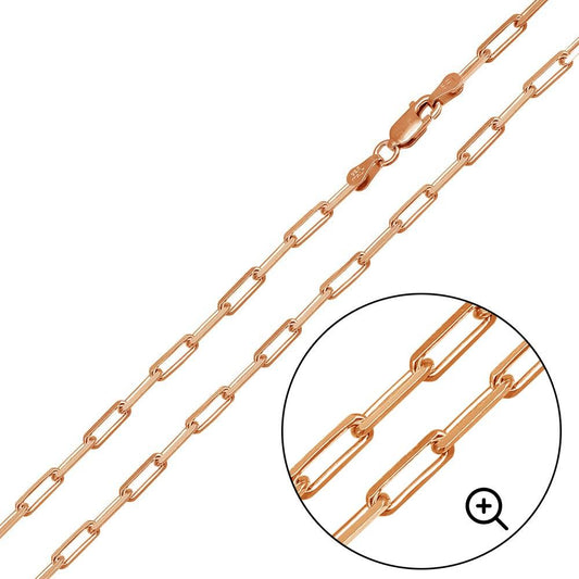 925 Sterling Silver Rose Gold Plated Paperclip Link Chain 2.8mm