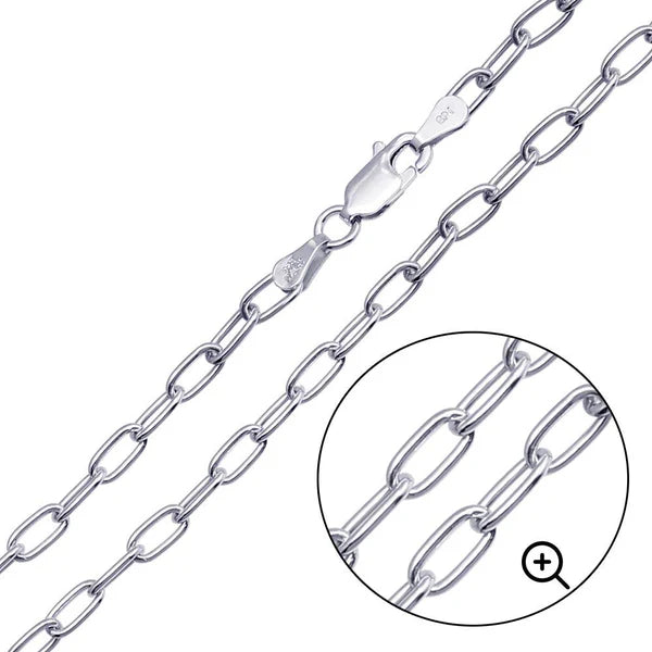 925 Sterling Silver Rhodium Plated Oval Paperclip Link Chain 4mm