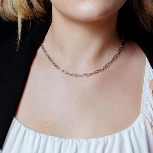 925 Sterling Silver Rhodium Plated Oval Paperclip Link Chain 4mm
