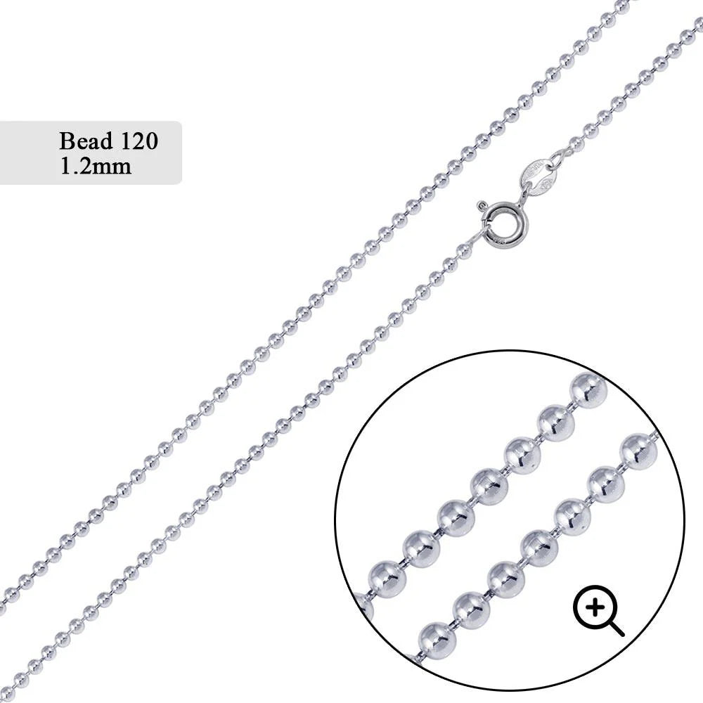 925 Sterling Silver Bead 120 Chain 1.2mm