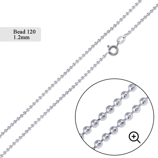 925 Sterling Silver Bead 120 Chain 1.2mm