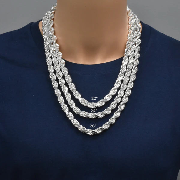 925 Sterling Silver Rope Diamond Cut 200 Chain 10mm
