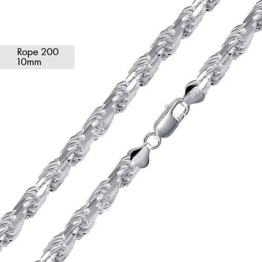925 Sterling Silver Rope Diamond Cut 200 Chain 10mm