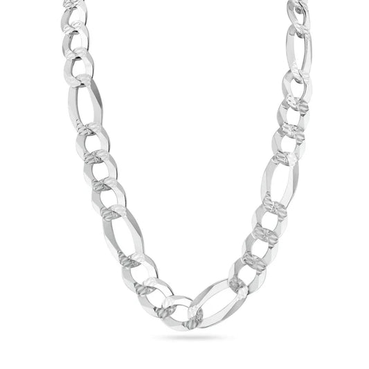 925 Sterling Silver Diamond Cut Figaro 300 11.9mm Chain or Bracelet