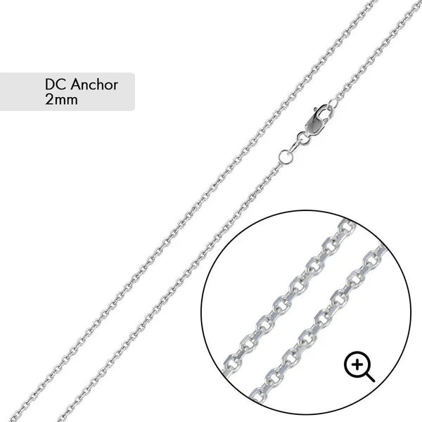 925 Sterling Silver Diamond Cut Anchor 2mm Chain