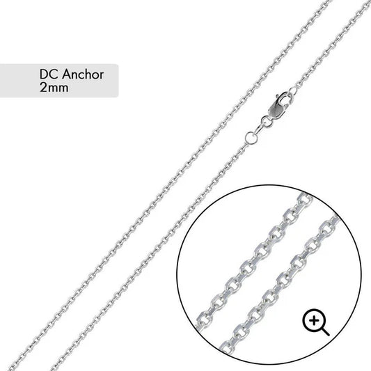 925 Sterling Silver Diamond Cut Anchor 2mm Chain