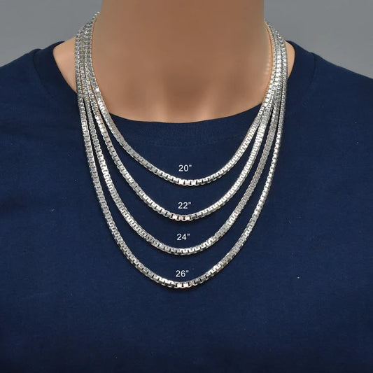 925 Sterling Silver Greek Box Diamond Cut 250 Chains 4mm
