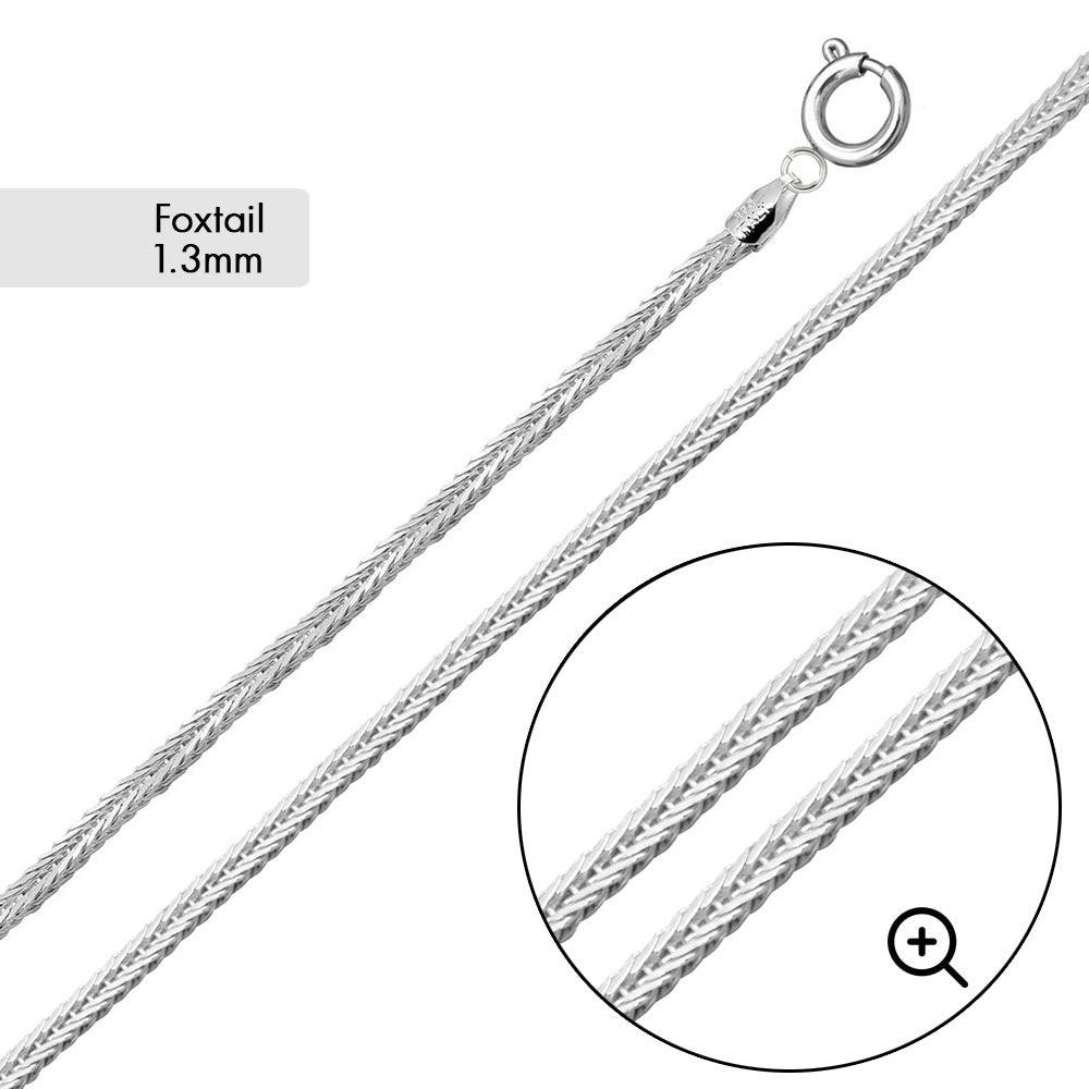 925 Sterling Silver Foxtail Chain 1.3mm
