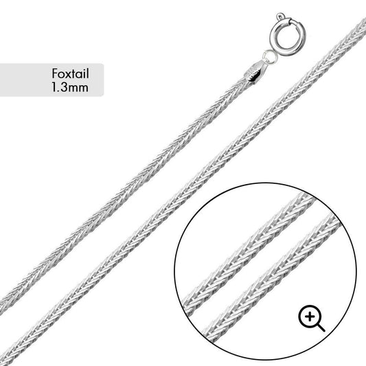 925 Sterling Silver Foxtail Chain 1.3mm