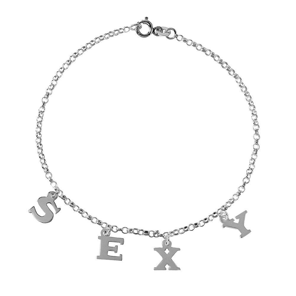925 Sterling Silver High Polished SEXY Charm Link Bracelet