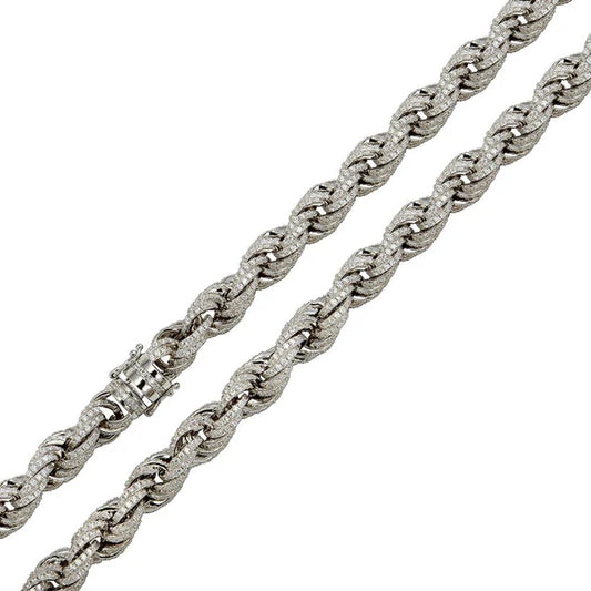 925 Sterling Silver Rhodium Plated CZ Encrusted Rope Chains or Bracelet 9.7mm