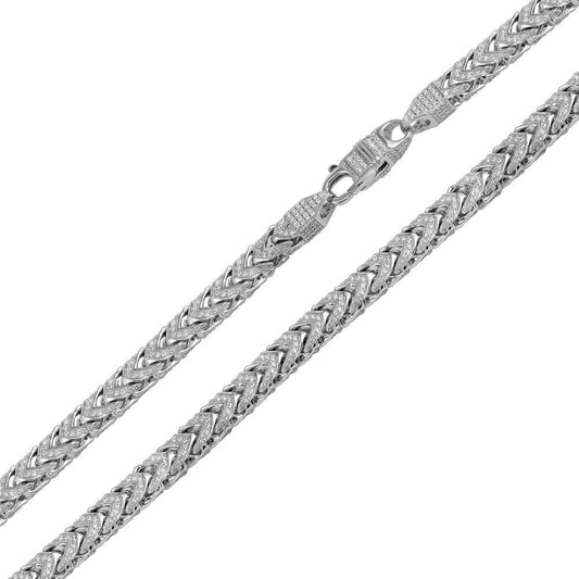 925 Sterling Silver Rhodium Plated CZ Encrusted Franco Chains or Bracelet 5mm